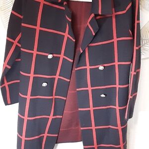 Anne Klein Black and Red Grid Blazer